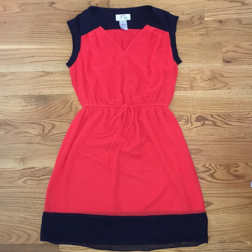 Juniors Orange and Navy color block dress